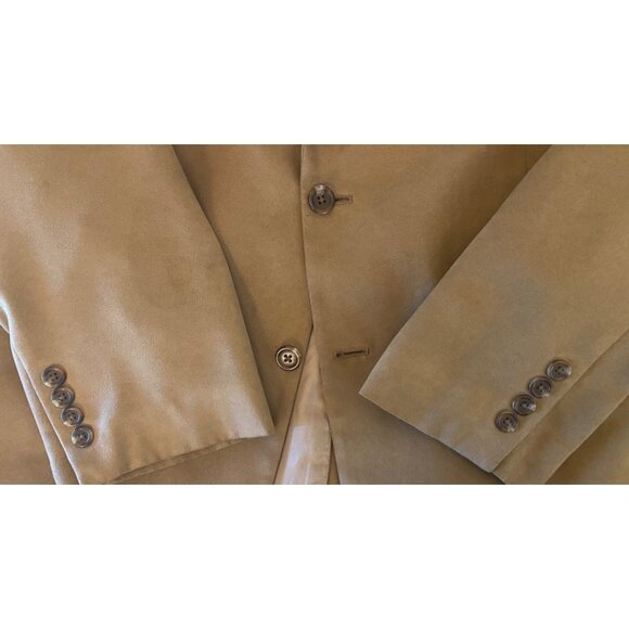Chaps Mens 44L Tan Vegan Suede Blazer Two-Button Sport Coat Fall Academia Jacket - Picture 16 of 16
